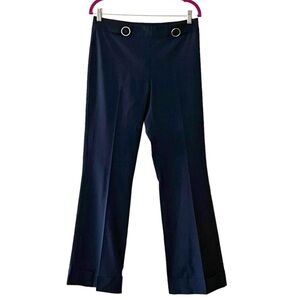 Tory Burch Navy Wide-Leg Trousers with Grommet Detail